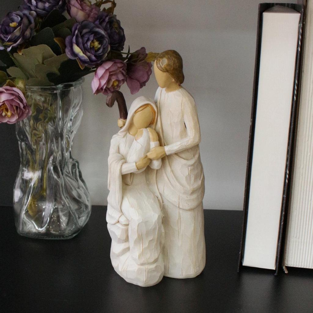 Cross Vintage-Style Resin Wood Carving Religious Family Desktop Ornament