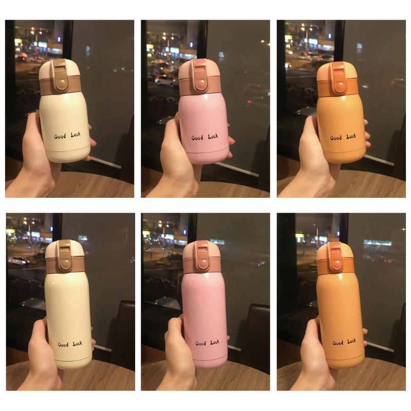 200/350ml Cute Mini Thermos Cup Stainless Steel Thermal Coffee Mug Portable Vacuum Flask Insulated Water Bottle with Button Lid