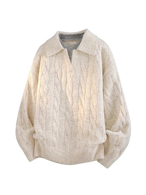 Men's Autumn V-Neck Knit Sweater: Loose-Fit Korean Polo Style