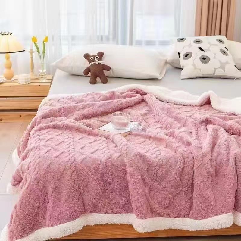 Office Soft and Comfortable Air-conditioned Shawl Blanket Winter Thick Lamb Wool Twist Double-layer Flanged Blanket