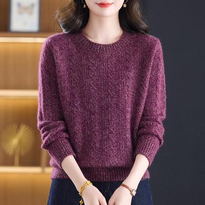 Women's Wool Sweater: Velvet-Thickened, Age-Reducing Round Neck for Autumn/Winter