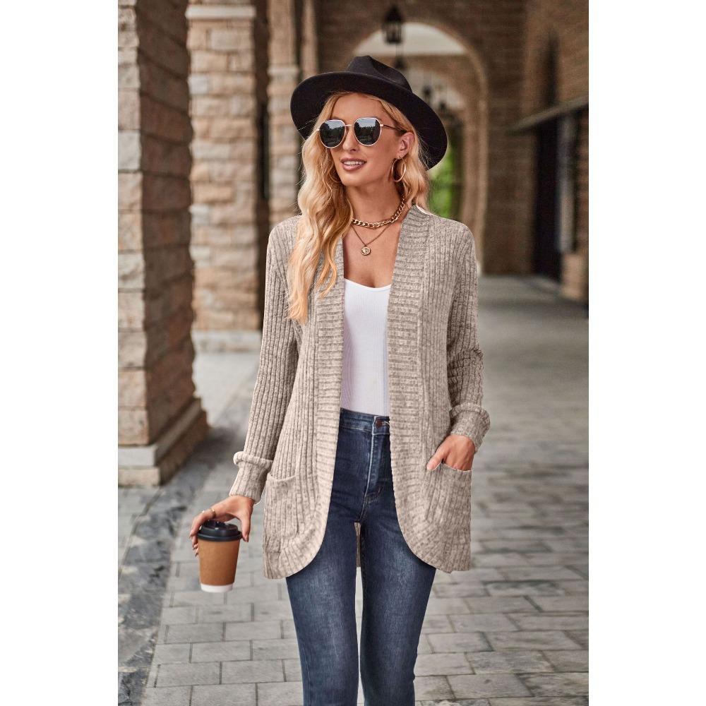 Women's Open Front Long Sleeve Knit Cardigan Loose Fit Casual Knit Sweater Coat