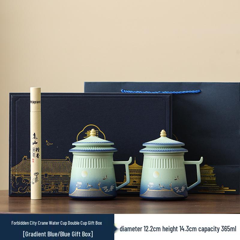 Palace Museum Ceramic Tea Mug with Lid: Elegant Business Souvenir Gift Box
