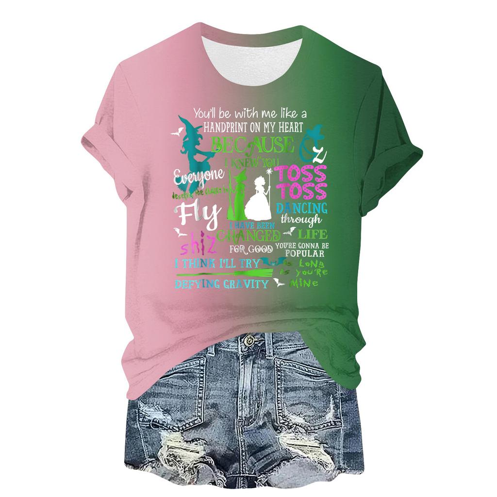 Women's Casual Printed T-shirt Round Neck Pullover Short Sleeve Top