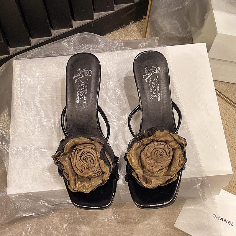 Women's shoes new Chinese cheongsam high heels retro temperament beige rose slippers women's summer new