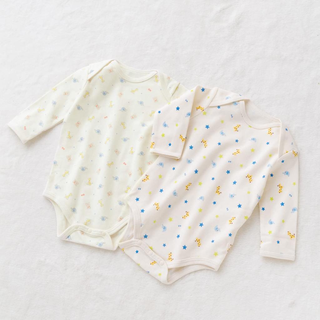 MIKI HOUSE HOT BISCUITS Long Sleeve Body Shirt Set White X (Pullover Style) 2-Piece (70cm, Blue) 74-9932-570