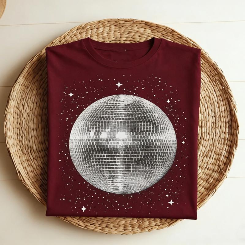 Czarno-biały klub disco ball vintage retro koszulka DJ party strój nocny klubowy lata 80. 90. 1980. 1990. koszulka disco ball prezenty taneczne