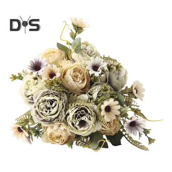 Bouquets de fleurs artificielles, fausses marguerites et pivoines, bouquets de fausses fleurs, centres de table pour la maison, composition florale, décoration de mariage ou d'hôtel