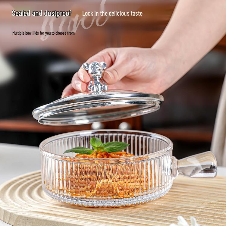Glass Serving Plate with Handle - Round Salad & Fruit Bowl, Deep Transparent Design