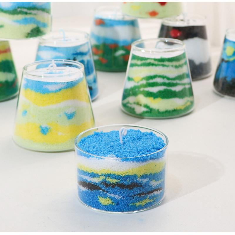 200g Snow Pearled Candles Sand Wax DIY Bead Powder Making kit with Candle Wicks Refillable Sand Art Bottles