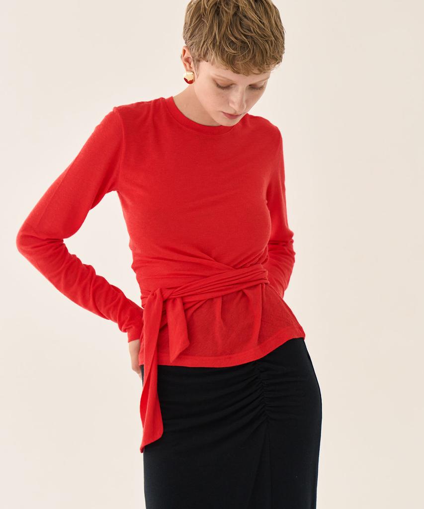 GRIDAJ Wool Draping Jersey Top _ Red