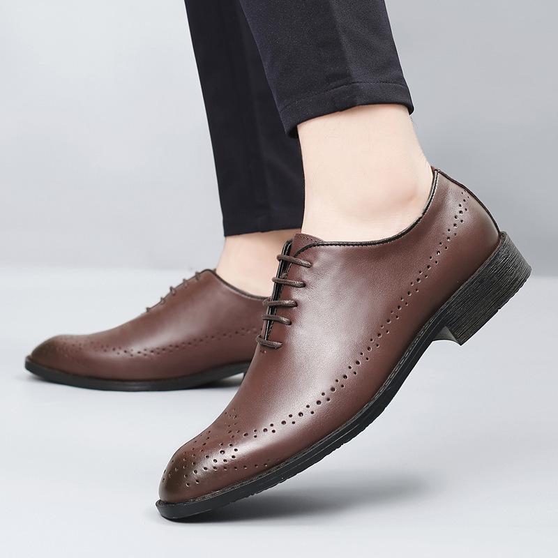 Men's Shoes Brock Carved Leather Shoes Men's First Layer Cowhide Men's Business Dress Derby Shoes Casual Small Leather Shoes