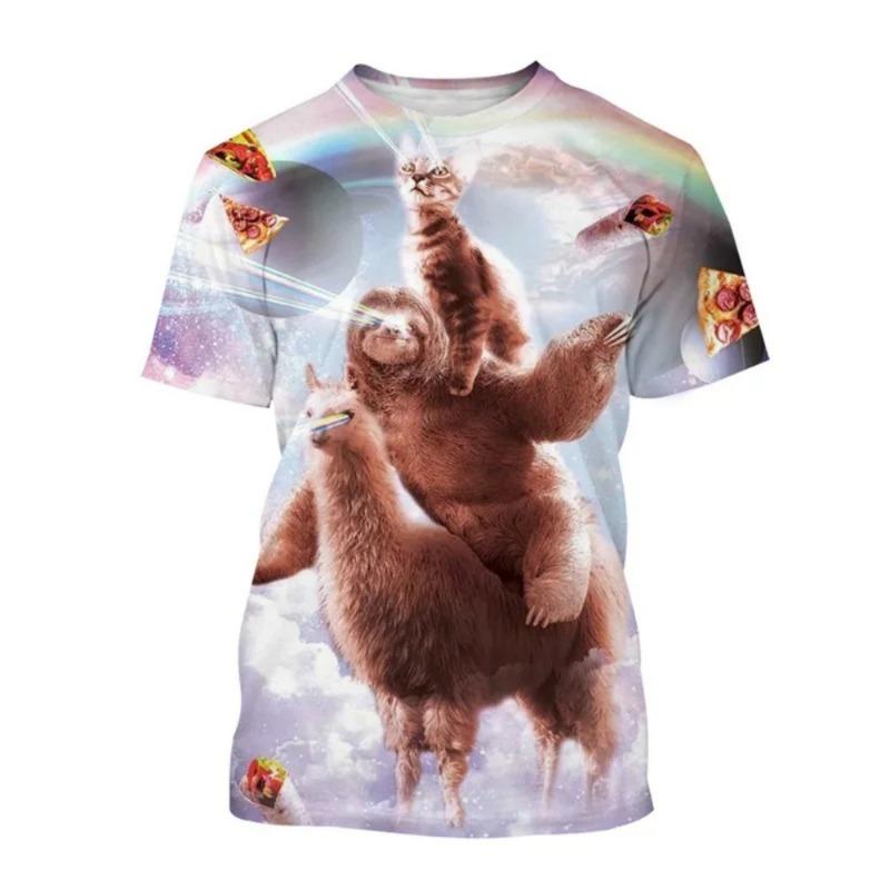 Hengyuan31 Heren T-shirt Grappig Dierenpatroon Korte Mouw Schattige Print Casual T-shirt Ronde Hals Top Street Fashion Zomer Herenkleding 6XL