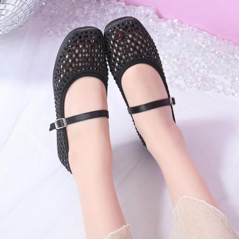 Women's Flats Summer Breathable Single Shoes Hollow Out Mesh Sandal Fashion Ballet Flats Mary Jane Shoes for Women Zapatos Mujer