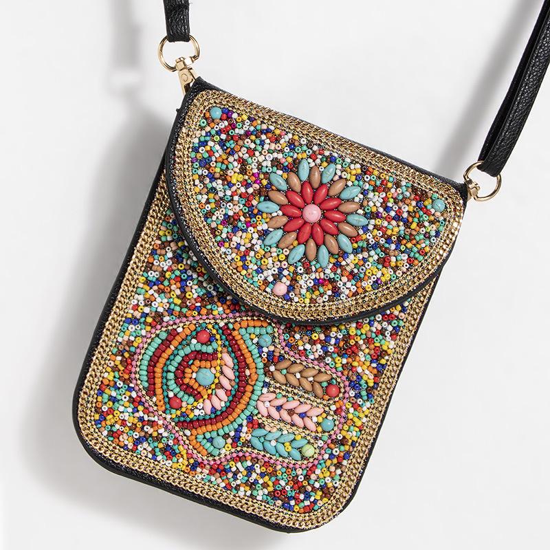 Exquisite Bohemian Style Crossbody Bag with Rice Beads, Shells, and Flowers