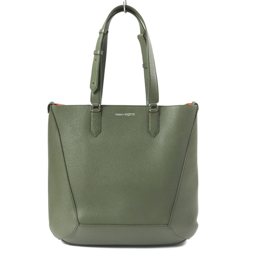 Alexander McQueen ToteBag EDGE Medium Logoprint HnadBag khaki Calfleather 762342 Used