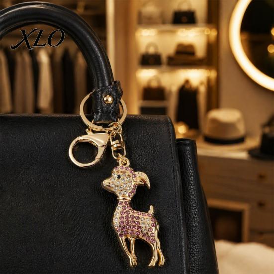Zinc Alloy Key Chain Rhinestone Sheep Keychain for Backpack, Sparkly Goat Car Ring, Zodiac Pendant Decorative Lamb Backpacks and Handbags
