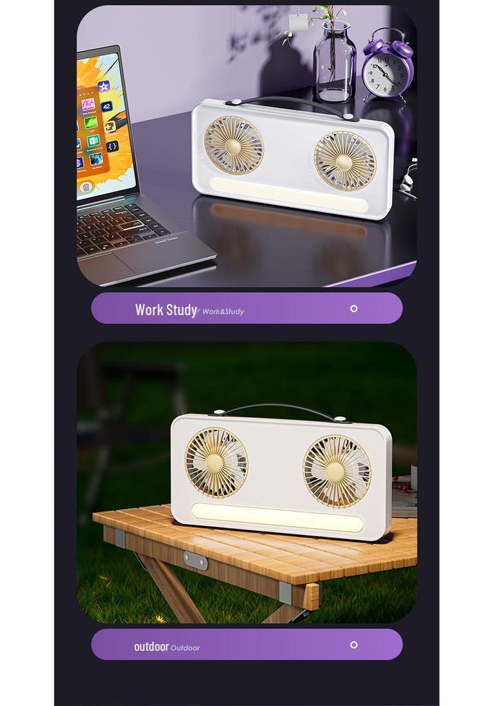 Dual-Head USB Rechargeable Desktop Fan with Fill Light and Large Airflow