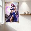 Sexy Long Pink Hair Cat - Ears Woman Tin Sign, Blue Outfit Tattooed Armored Bracers Castle Magical Aura Metal Poster for Bar Pub