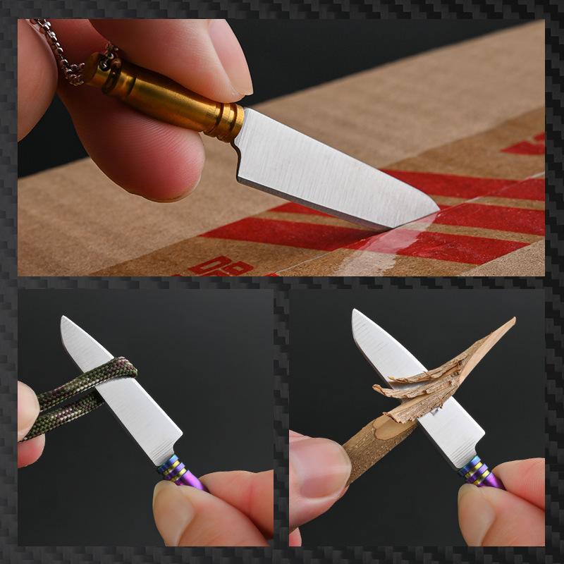 Mini Stainless Steel Sharp Blade Fixed Blade Knife Portable Pocket Keychain Unpacking Knife Camping Survival With Leather Case