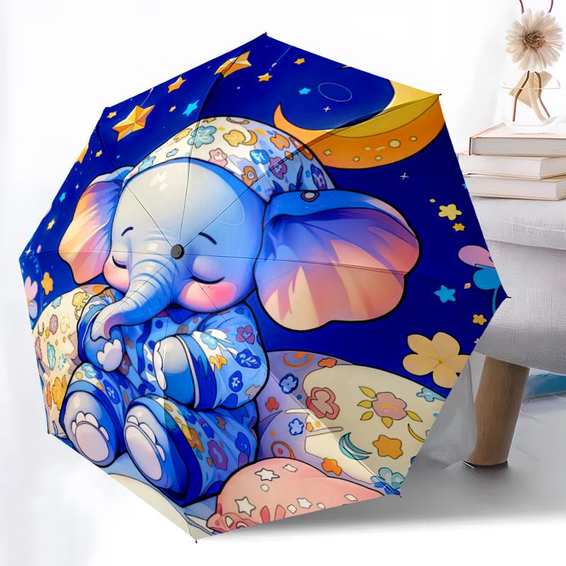1PC elephant theme Umbrella Portable Folding Umbrella Iron Frame Hole Bone Structure Outdoor Home Umbrella A20