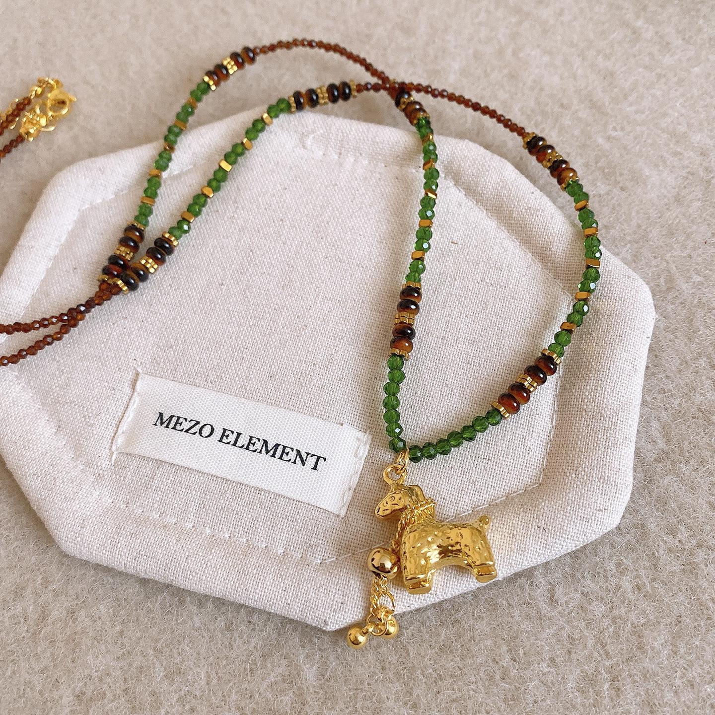 Ожерелье-цепочка для свитера с бусинами-пони, плиссированным камнем тигровый глаз, нишевый дизайн