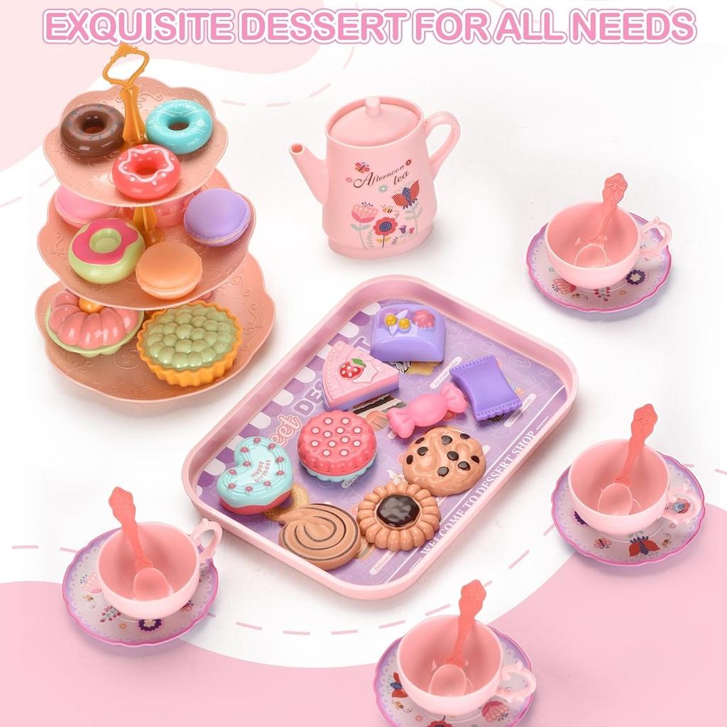 Tea Party Set for Little Girls,Kids Kitchen Pretend Play for Girls Boys Age 3-8, Kitchen Toys with Teapot,Cups,Plates & Storage Case,Princess Gift Set