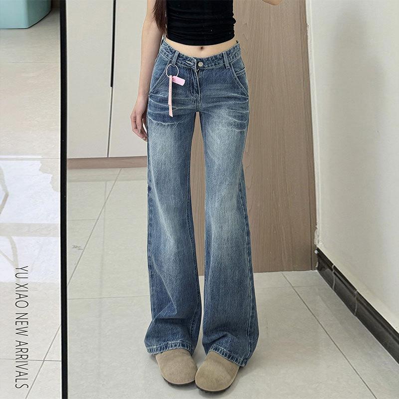 Women s Low-Waist Micro-Flare Washed Blue Jeans - Autumn Collection 3X Large синий