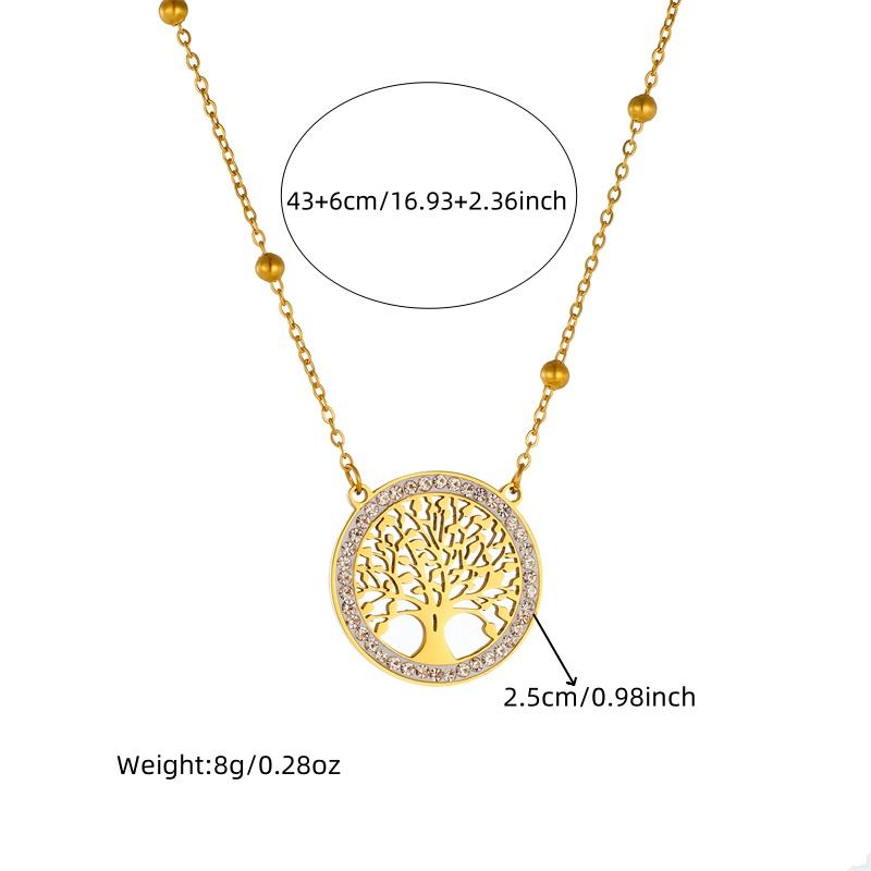 DIEYURO 316L Stainless Steel Tree of Life Turquoise Golden Necklace Earrings For Womens New Party Gift Fashion Jewelry Set
