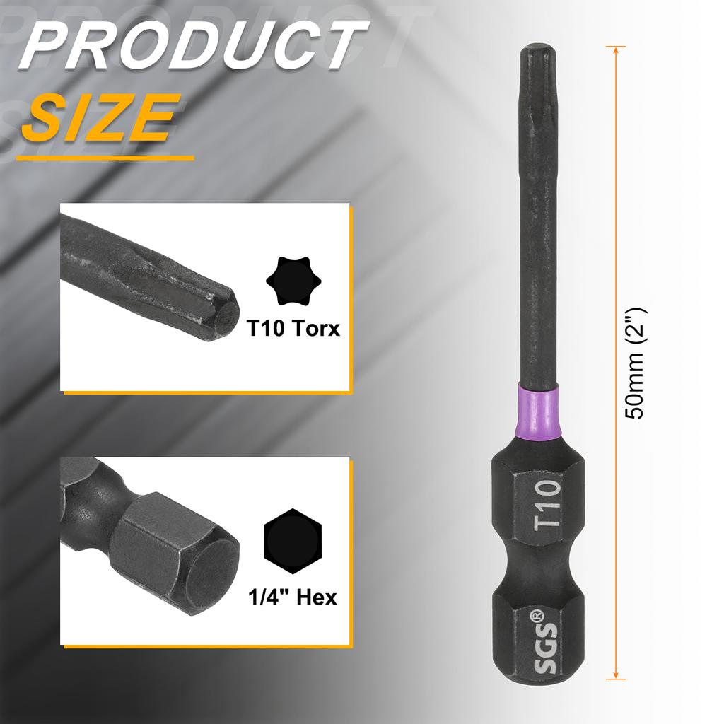 T7-T50 Torx Head Impact Screwdriver Bits 1/4" Hex Shank Magnetic No Hole Tamper Proof 6 Point Star Screw Driver Bits Power Tools