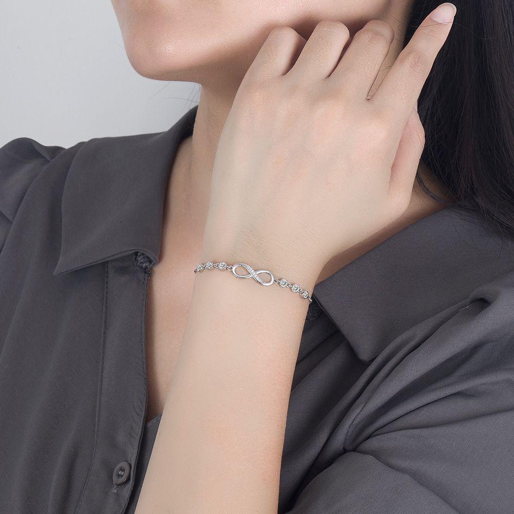 Elegant Silver Infinity Love Bracelet with Diamond Accents - Adjustable and Stylish Women's Hand Jewelry