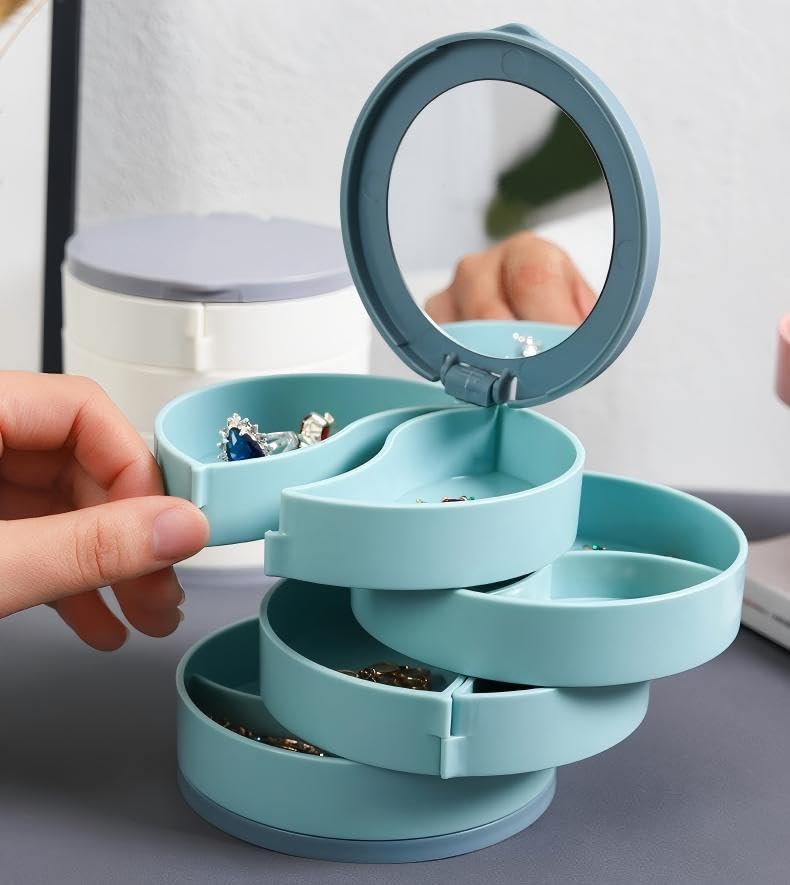 Rotating Jewelry Storage Box Multi Layer Earring Necklace Organizer Dustproof Small Jewelry Holder