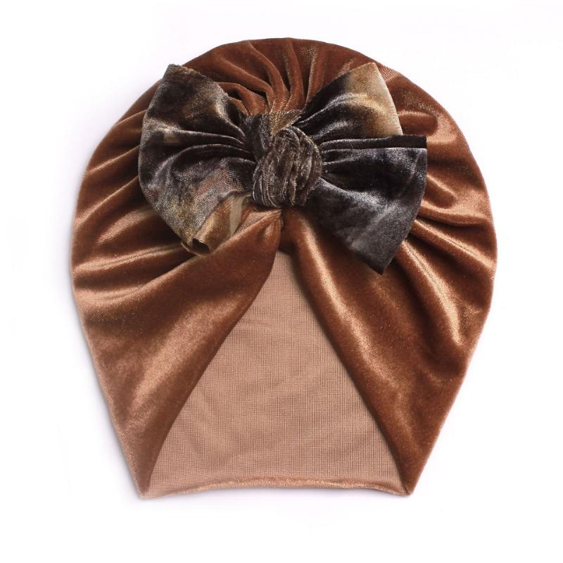 New Golden Velvet Children's Bow Hat, Baby Winter Warm Hat, Baby Hat
