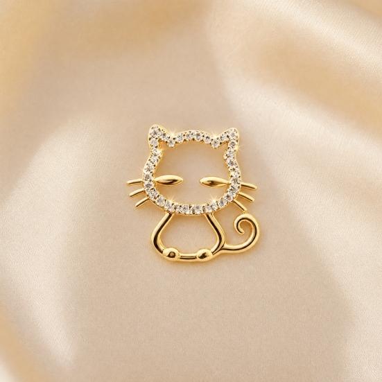 Brooch Pin, Cat Face Collar Clip with Sparkling Rhinestones, Easy No-Needle Installation Brooch for Shirts V-Neck Cardigans Scarves Embellishment