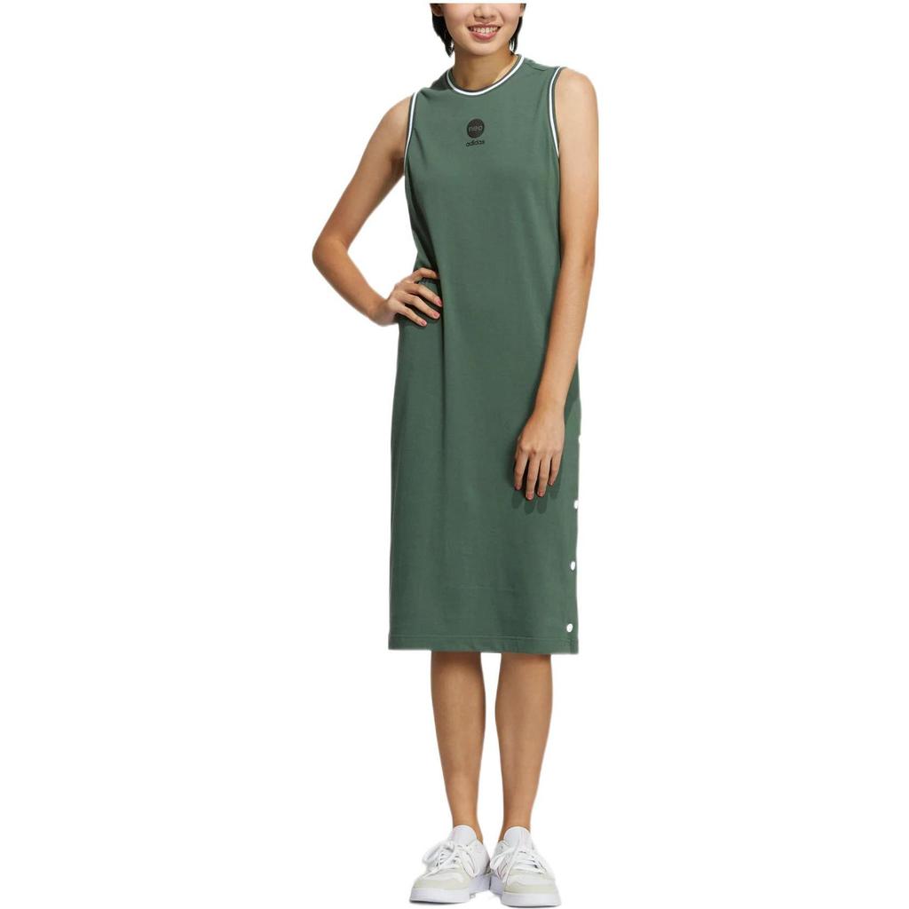 Adidas Neo Sleeveless Dresses Women's Green Crew Neck Moderate Long HN0015