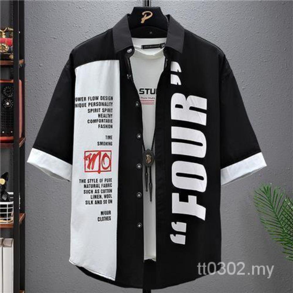 Short sleeved shirt for men's outerwear trend, mid sleeved men's shirt slim fit, summer Hong Kong style