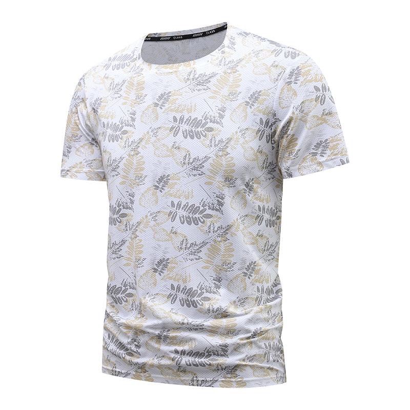 Large size ice silk T-shirt men's quick-drying casual sports printed round neck short-sleeved top