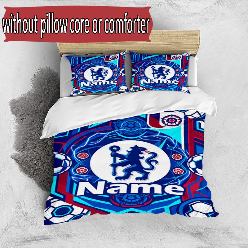 3pcs Duvet Cover Set (1*Duvet Cover + 2*Pillowcase, Without Core), Custom Name Chelsea Football Club Pattern Bedding Set, Home Bedroom Decor Gift