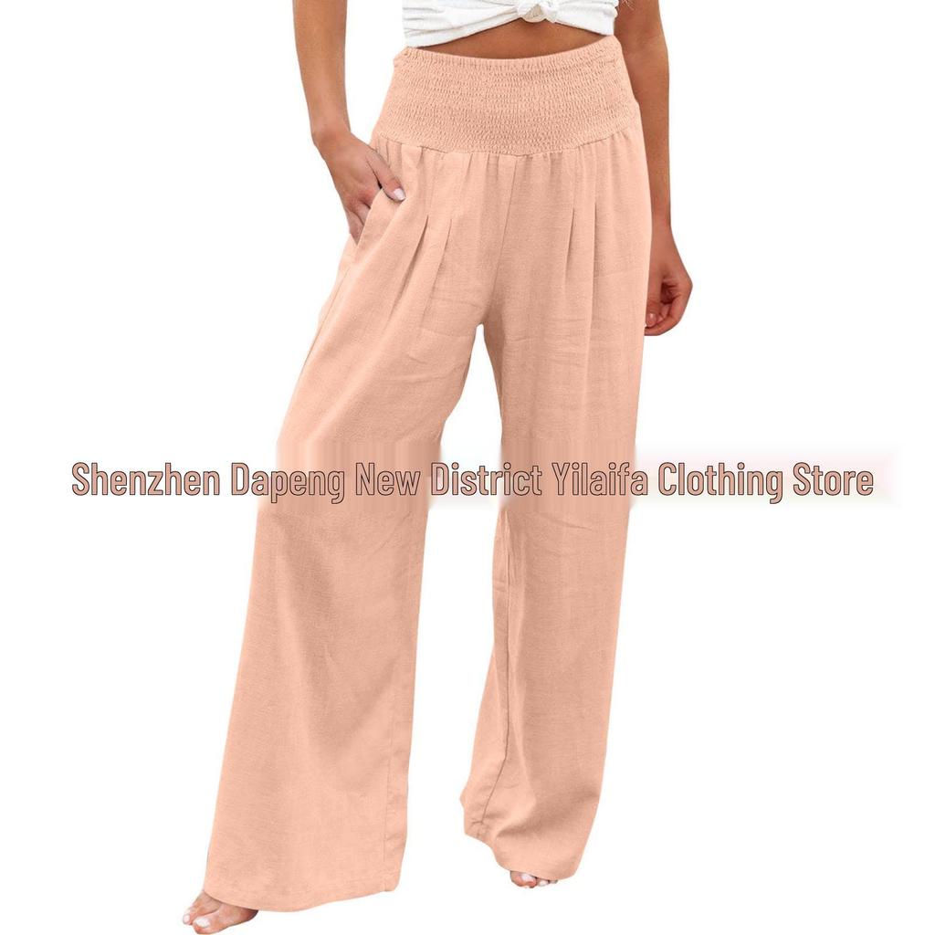 2024 Spring Women's Casual Cotton and Linen Mid-Waist Long Pants - European & American Style