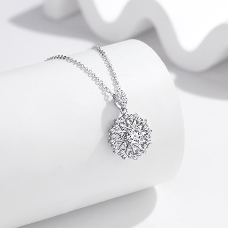 S925 Sterling Silver Snowflake Astrolabe Necklace - Christmas Style, Versatile Clavicle Chain 925 Silver Sparkling O Chain