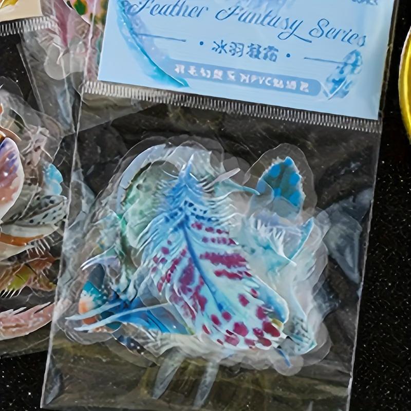 40pcs Decorative Stickers, Blue Feather Sticker Pack, Glitter Finish-Perfect For Laptops, Water Bottles & More