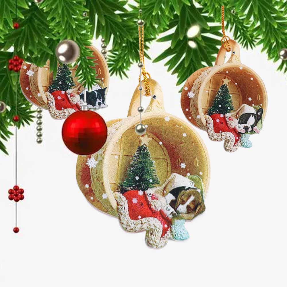 2D Christmas Car Pendant Yellow Car Hanging Charm Ornaments Tea Cup Dog Car Pendant  Festival Decor