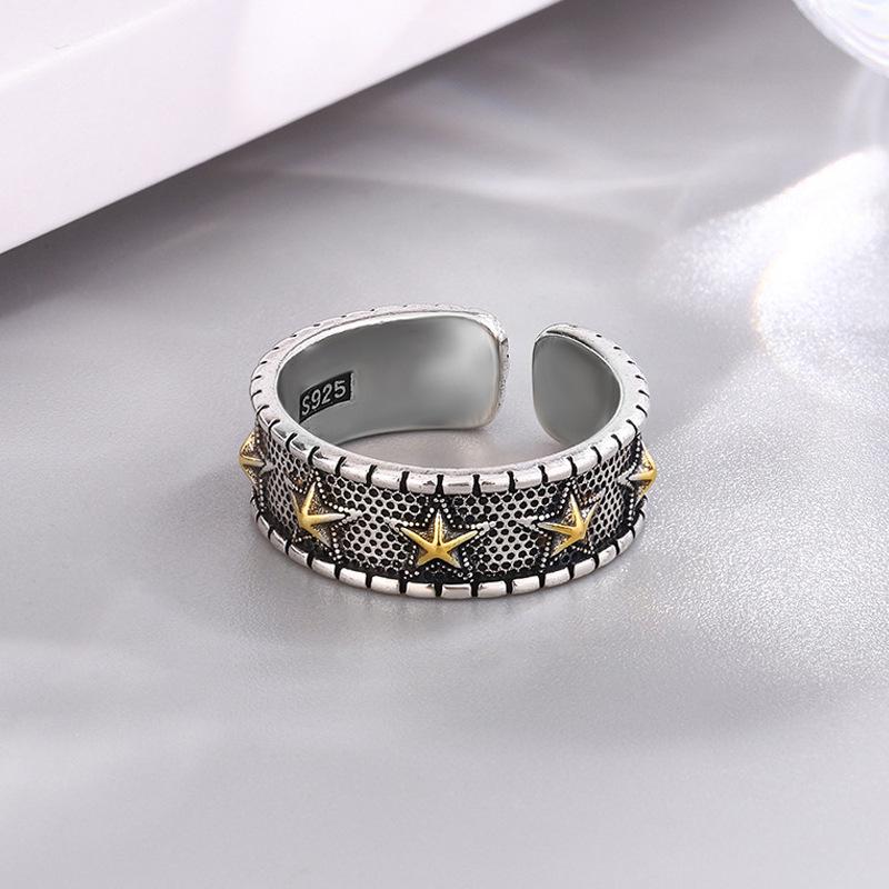 Unisex Dark Split Star Open Ring – European & American Style with Five-Point Star Design