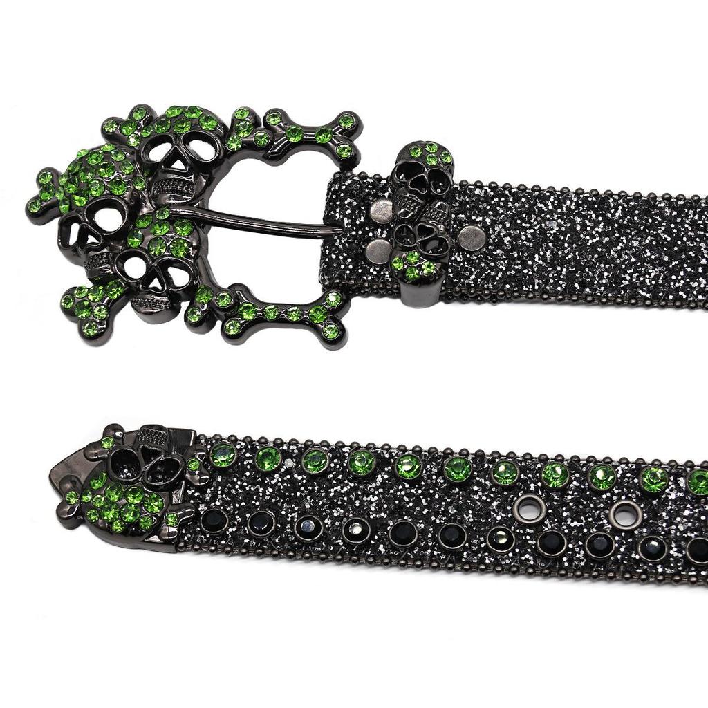 Black-Green Hip Hop Skull Belt: Trendy Men's Jeans Accessory