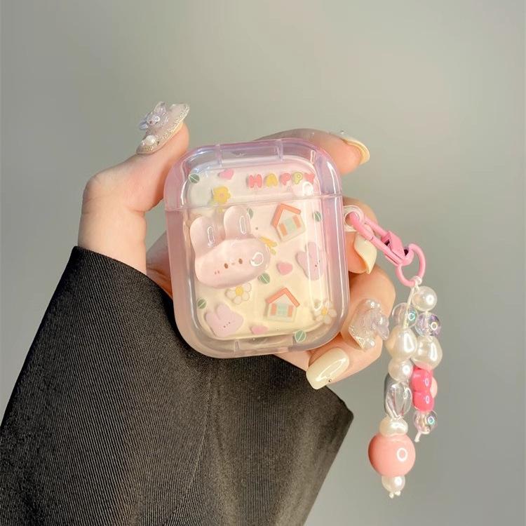ins girl heart pink rabbit for AirPods Pro protective case apple 1 generation 1 wireless earphone case silicone
