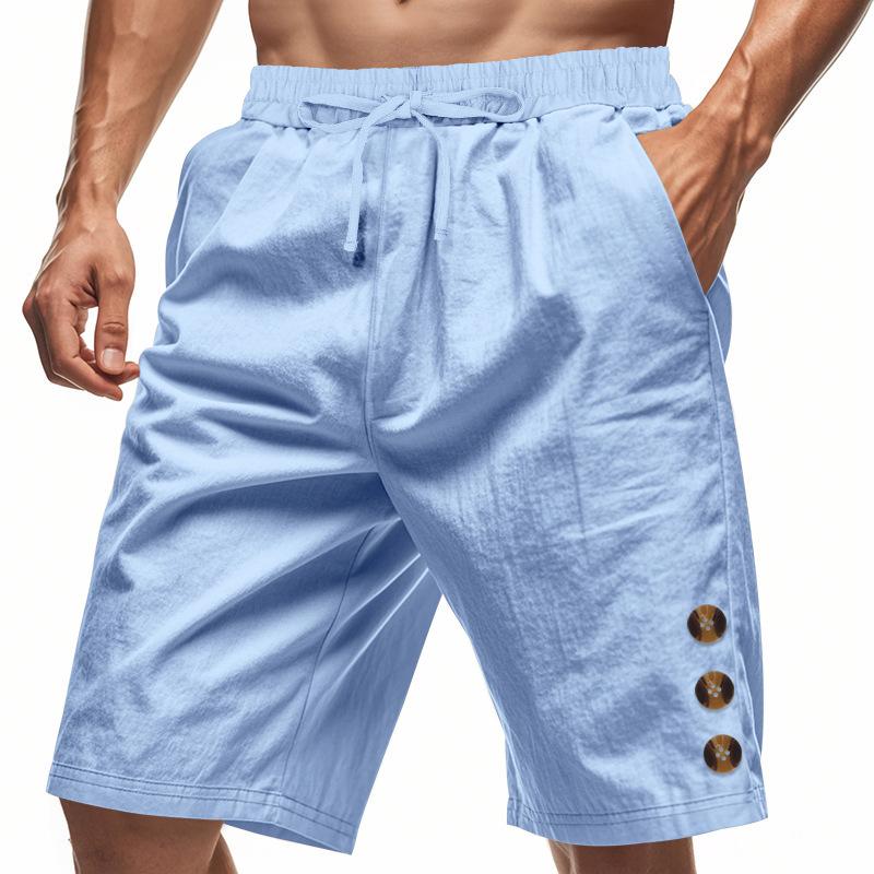 Men's Elastic Waist Shorts for Summer Wear Loose Linen Beach Casual Solid Color Five-point American Shorts