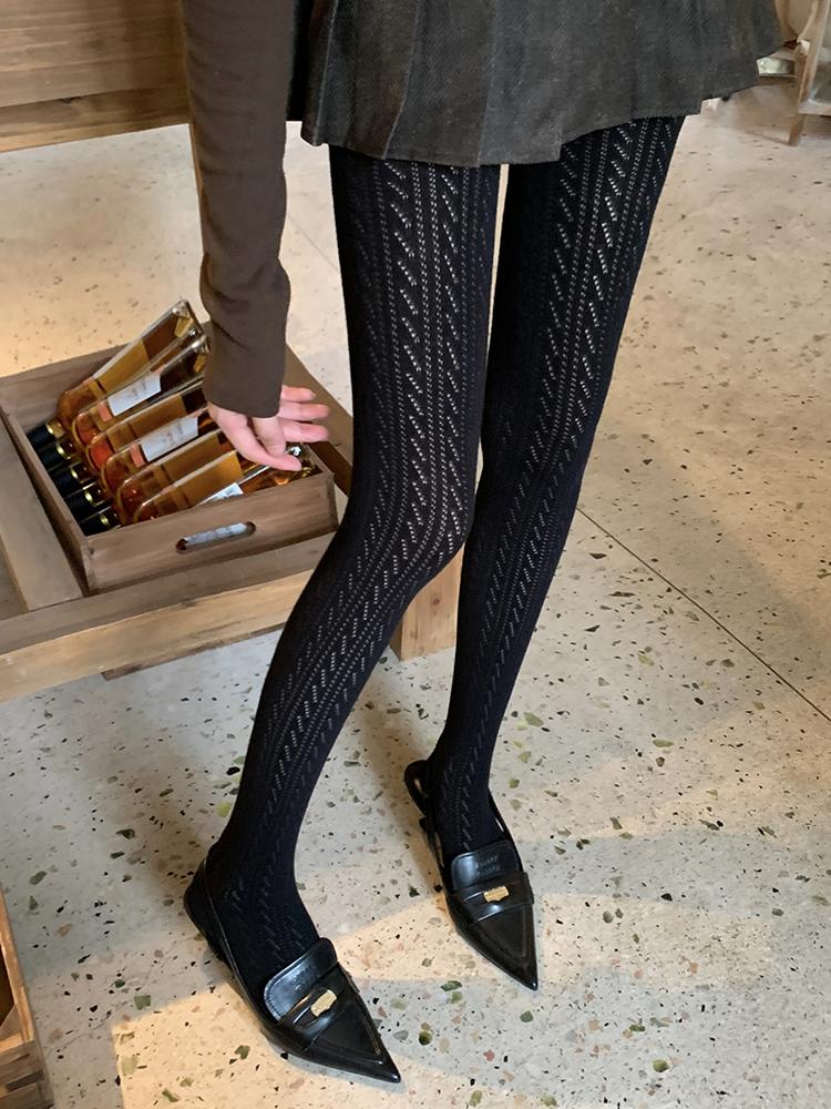 Autumn Winter Hollow Out Circle Tights Women Geometric Pattern Stocking 2025 Y2K Style Basic Slim Pantyhose