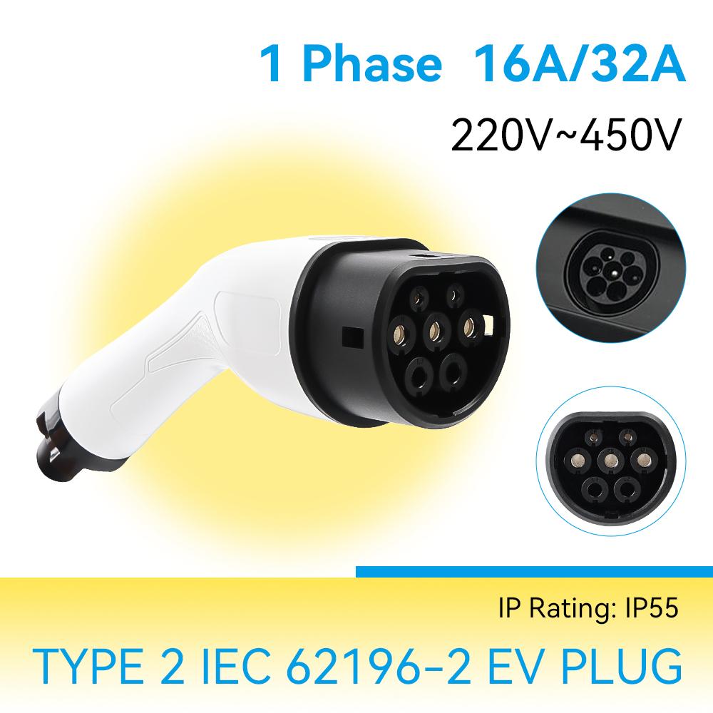 Type 2 EVSE Female EV Charger Plug IEC 62196 Convertor 16A 32A 1Phase for Electric Car Vehicle Charging Station
