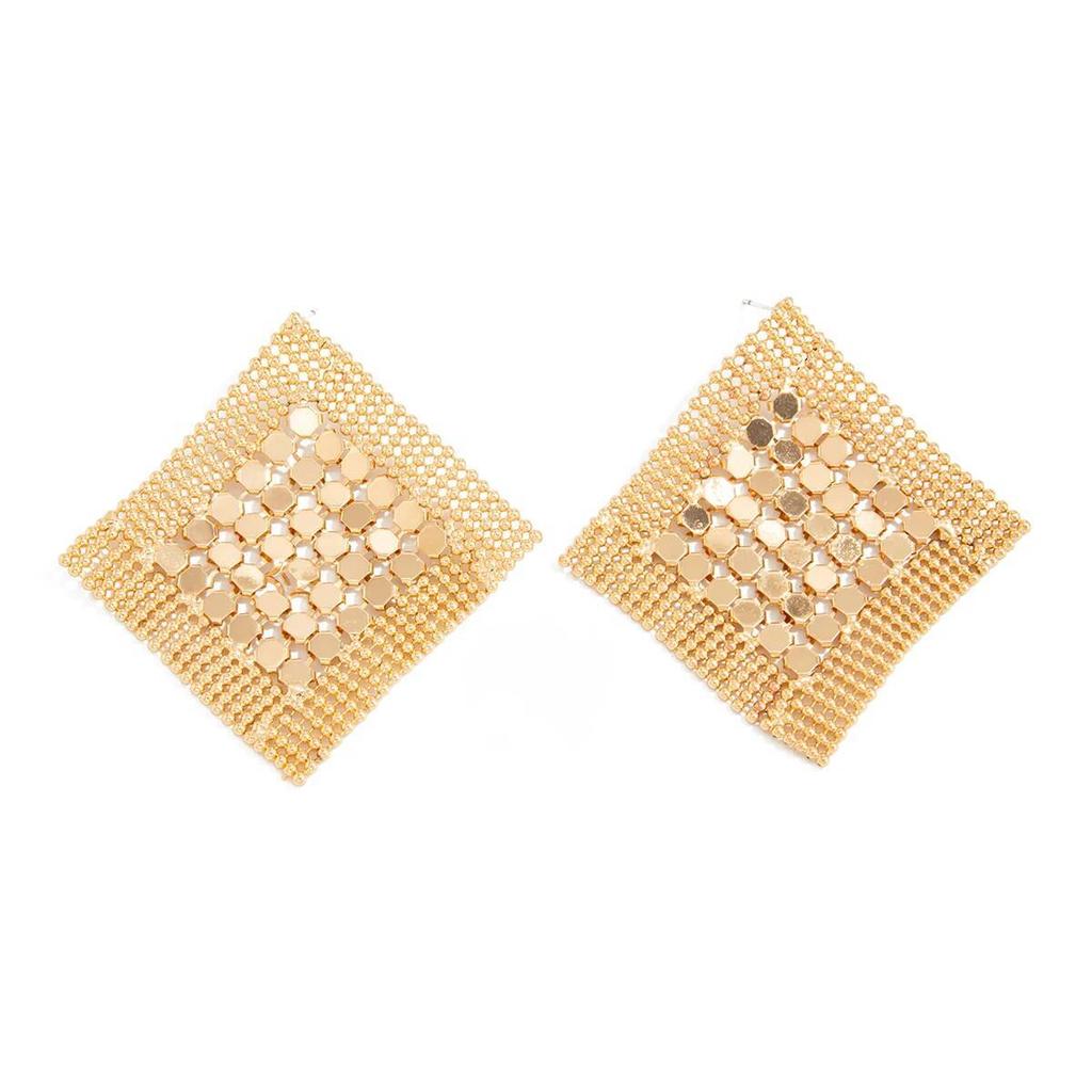 SHIXIN Vintage Metal Sequins Geometric Stud Earrings Women Luxury Irregular Large Square Piercing Earrings Party Jewelry Gifts