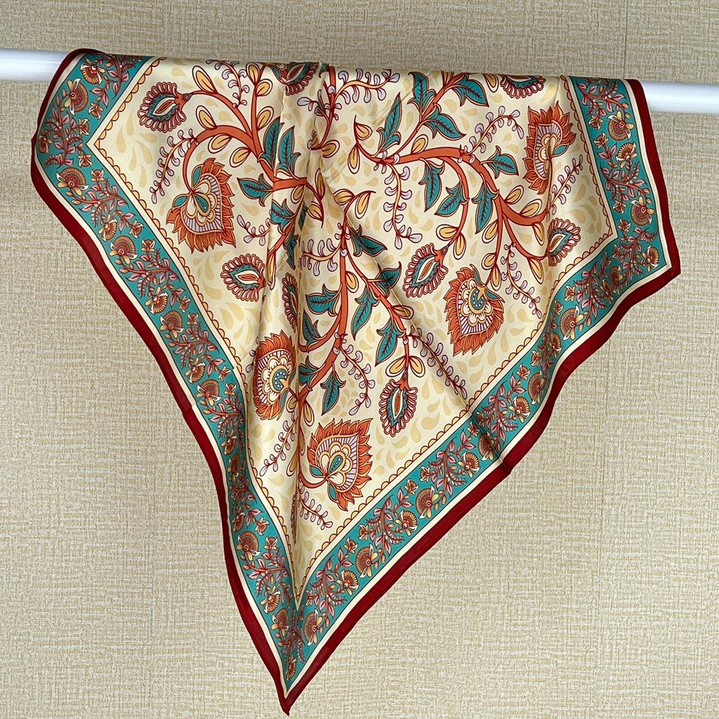 Silk Silk Scarf Female Bright Cashew Flower Temperament Versatile 70Cm Chinese Square Scarf Mulberry Silk Scarf Scarf